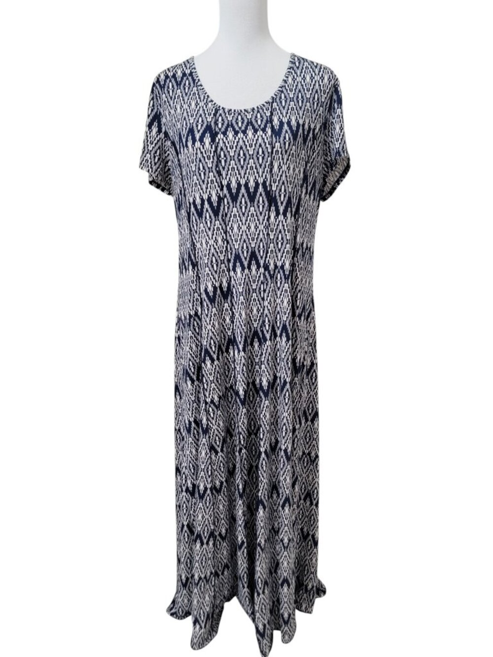 Sami & Jo Size XL Navy Blue & White Boho, Geometric Patterned Midi - Maxi Dress